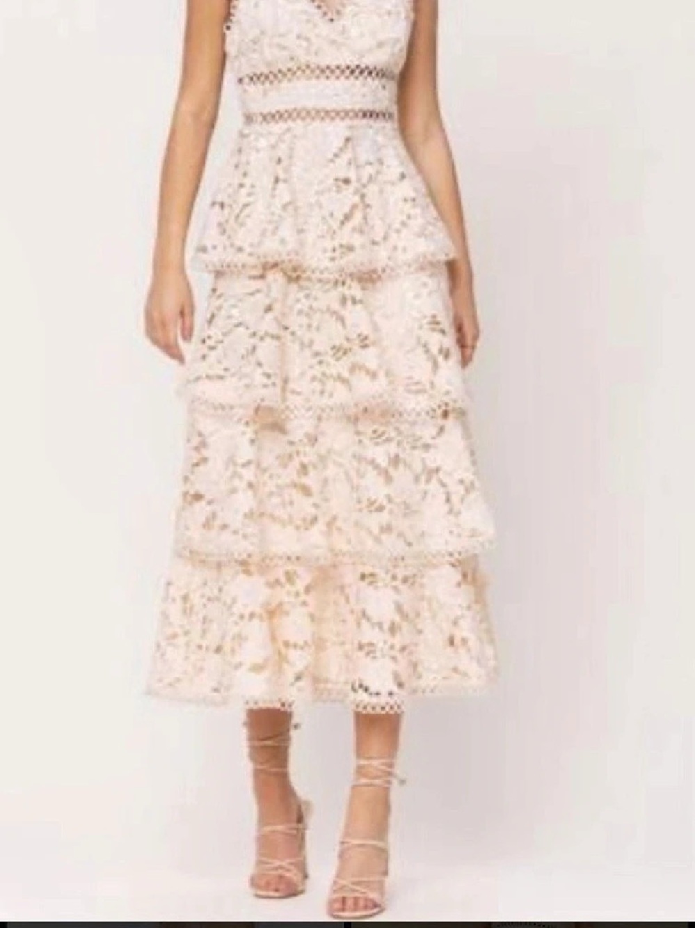 Altar'd State Floral Lace Midi Dress Cream & Pink Size Large Like New